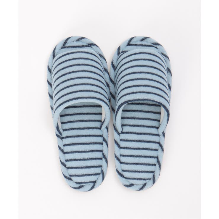 ブルー | パイルボーダー外縫いスリッパ | ikka 