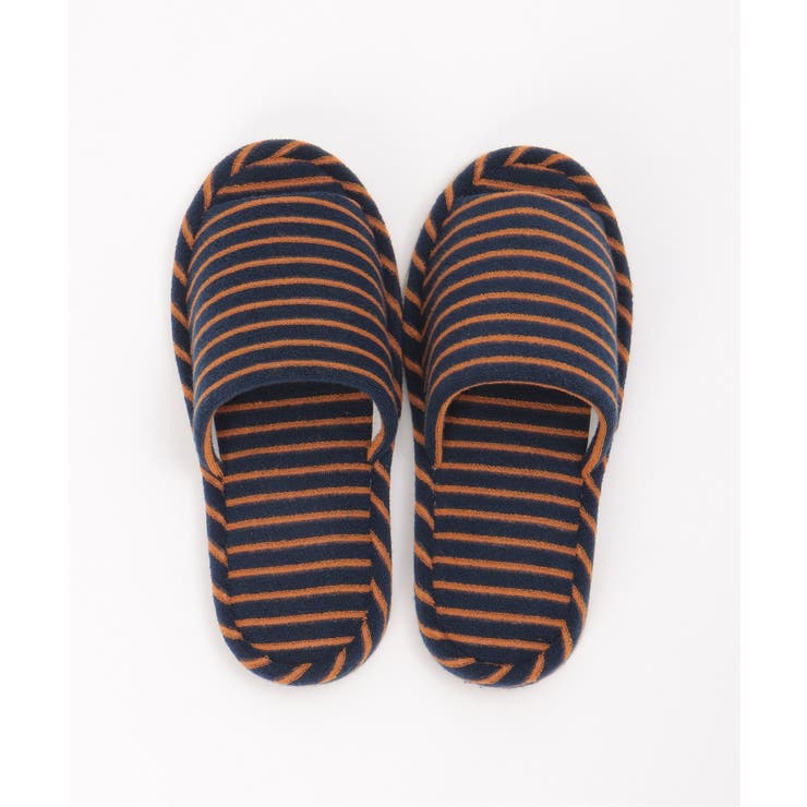 ネイビー | パイルボーダー外縫いスリッパ | ikka 