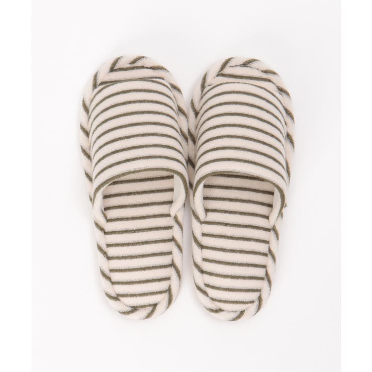 ベージュ | パイルボーダー外縫いスリッパ | ikka 