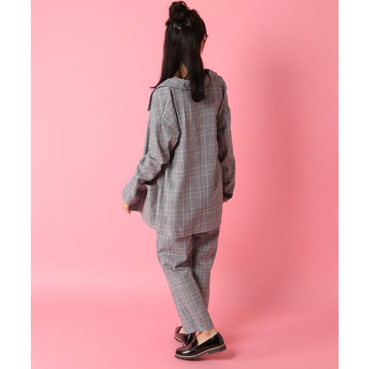 WEB限定 グレンチェックセットアップロングパンツ[品番