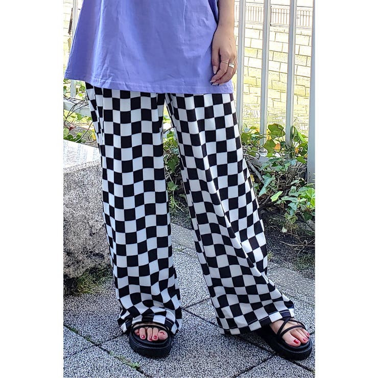 チェッカー柄リラックスパンツ[品番：IKAW0009075]｜Candy Beans