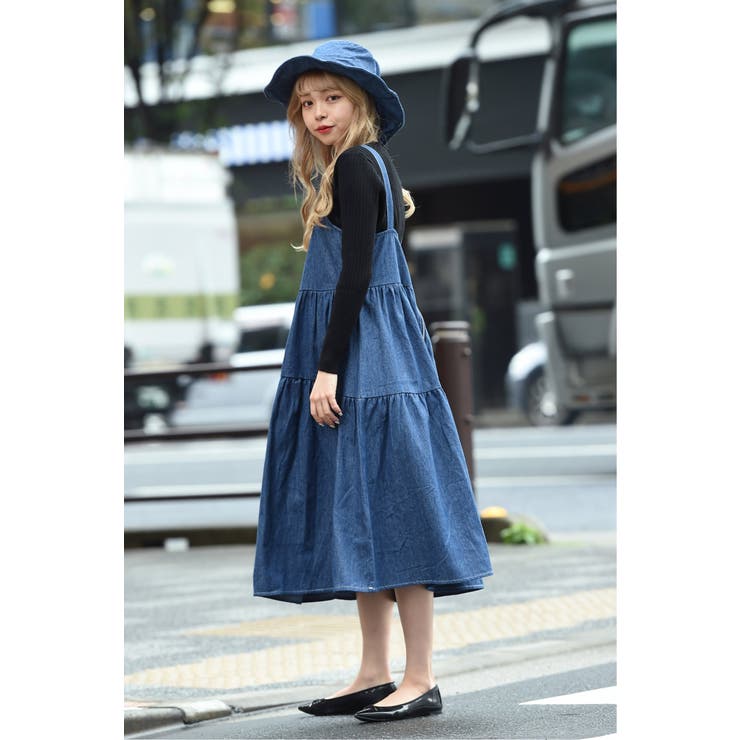 デニムキャミワンピース&帽子セット[品番：IKAW0009733