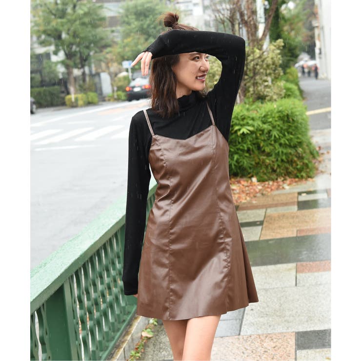 KAREN MILLEN ミディドレス フレア レザー ワンピース 半袖 ria】ミニ/フレア/ワンピース/ネイビー/半袖/フロントファスナー