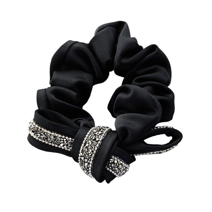 ブラック | シュシュ リボン サテン調 | CREAM-DOT