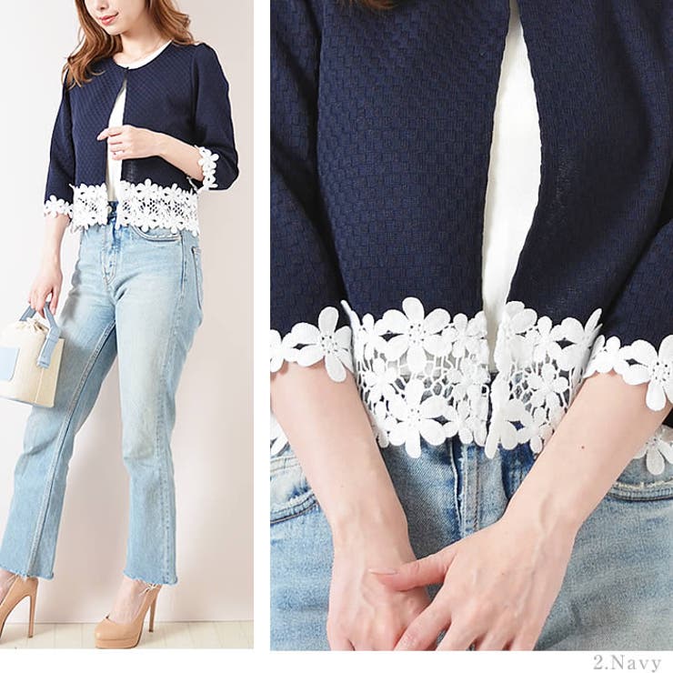 (七分袖フラワーレースジャケット風カーディガン)カーディガン レディース ショー… | curvy's  | 詳細画像7 