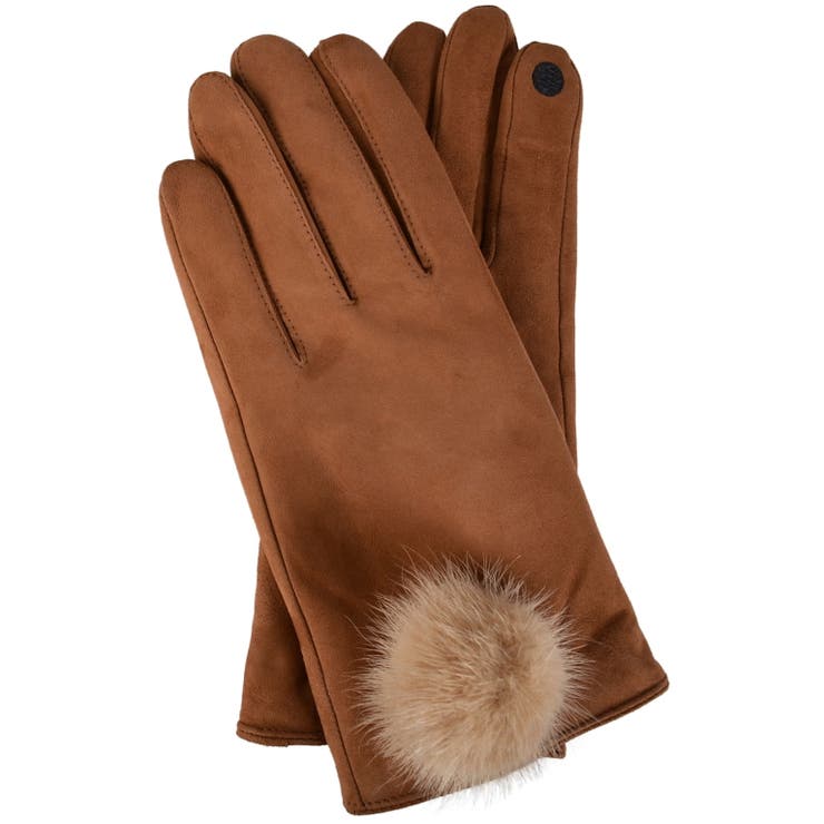 01.ミンク付/キャメル | (スマホ対応 ミンク付 スエードプレーン裏起毛グローブ)スマホ対応 | curvy's 