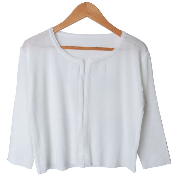 01.ホワイト/七分袖 | カーディガン レディース 丸首 | curvy's 