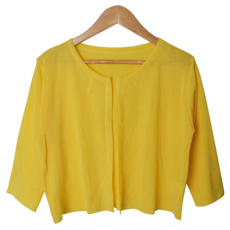 02.イエロー/七分袖 | カーディガン レディース 丸首 | curvy's 