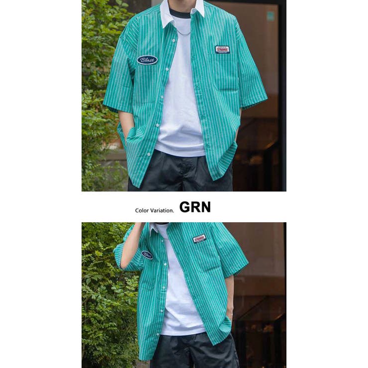 ワッペン付きクレリックワーク半袖シャツ 全4色 メンズ[品番