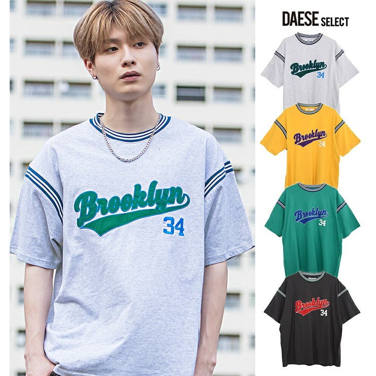 ラインリブ半袖ビッグカレッジTシャツ 全4色 Tシャツ