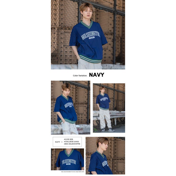 39(NAVY/ネイビー) | ラインリブ布帛カレッジTシャツ 全4色 Tシャツ | DAESE TOKYO