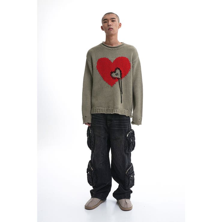 (っ・ω・)っ♡ OY/オーワイ』 HEART STICH DESTOYED KNIT/ハートステッチ