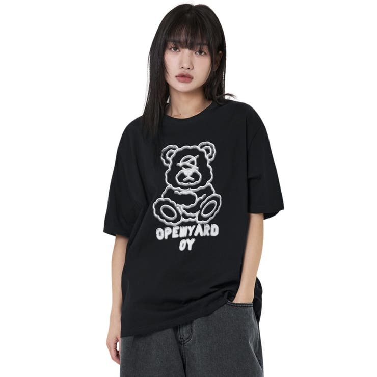 OYクマイラスト ブラック ロンT サイズ2