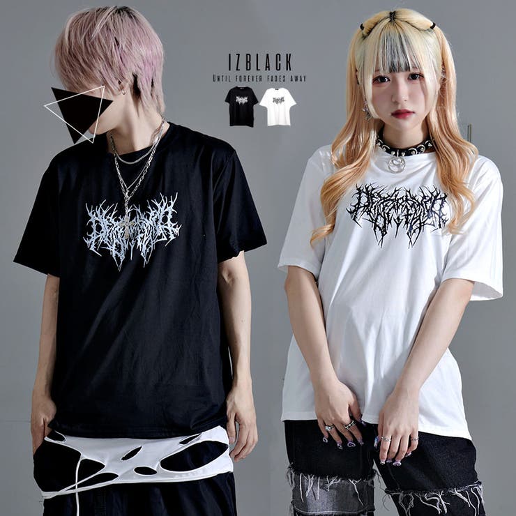 izBLACKエモーショナルメタルプリントTシャツ 全2色 Tシャツ[品番