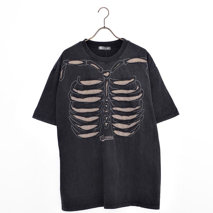 izBLACKヴィンテージ加工リメイクボーンデザインTシャツ 全1色 T