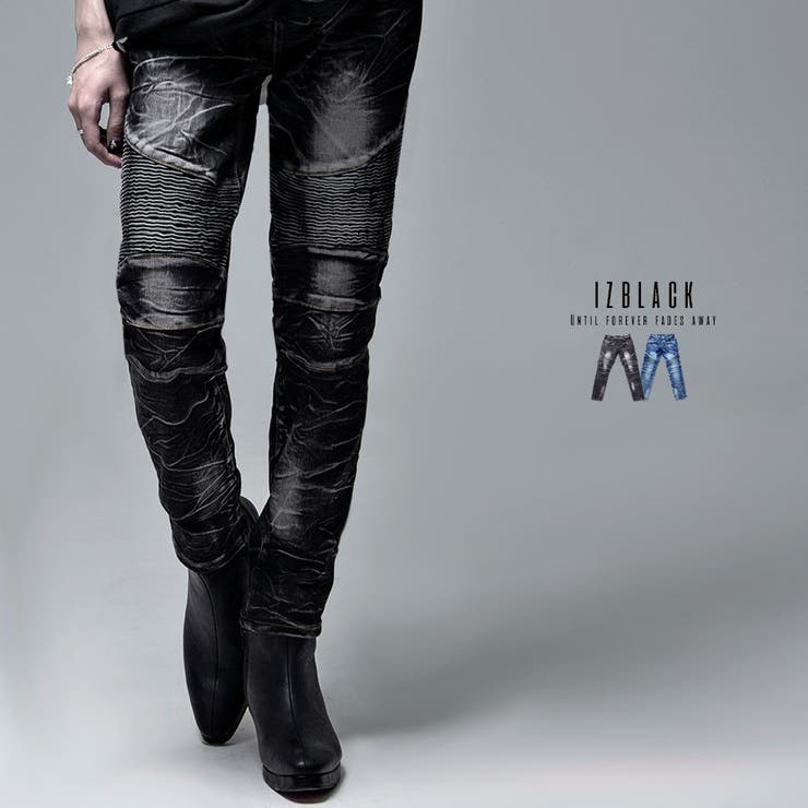 izBLACKクラシックバイカースキニーデニムパンツ 全2色 黒