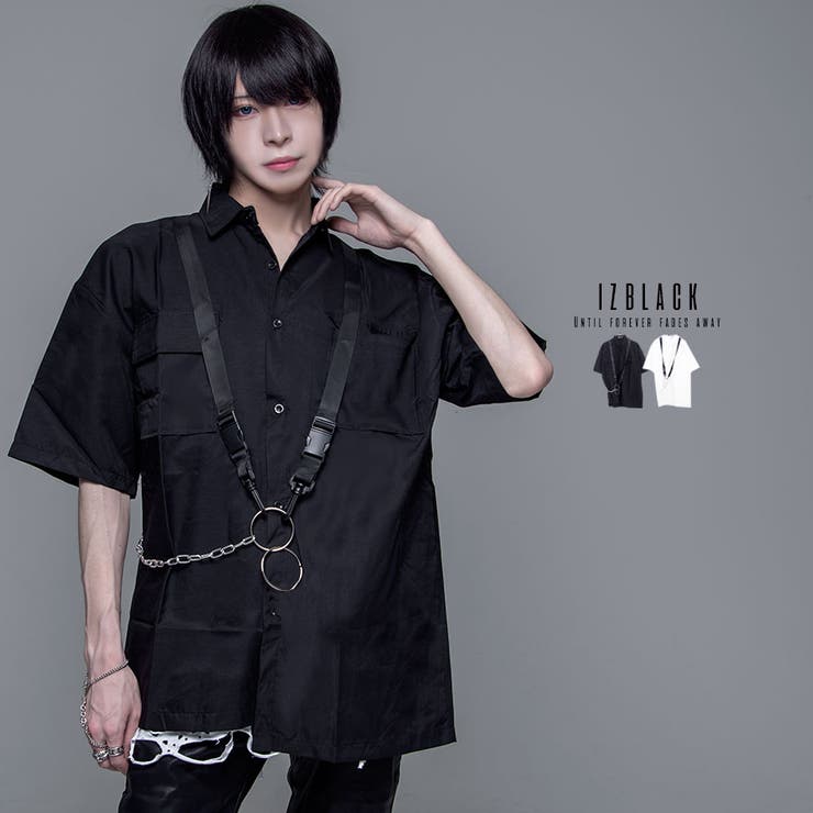 izBLACKストラップチェーン付きデザインシャツ 全2色 シャツ | ililil | 詳細画像1 