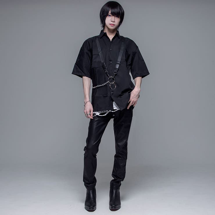 izBLACKストラップチェーン付きデザインシャツ 全2色 シャツ