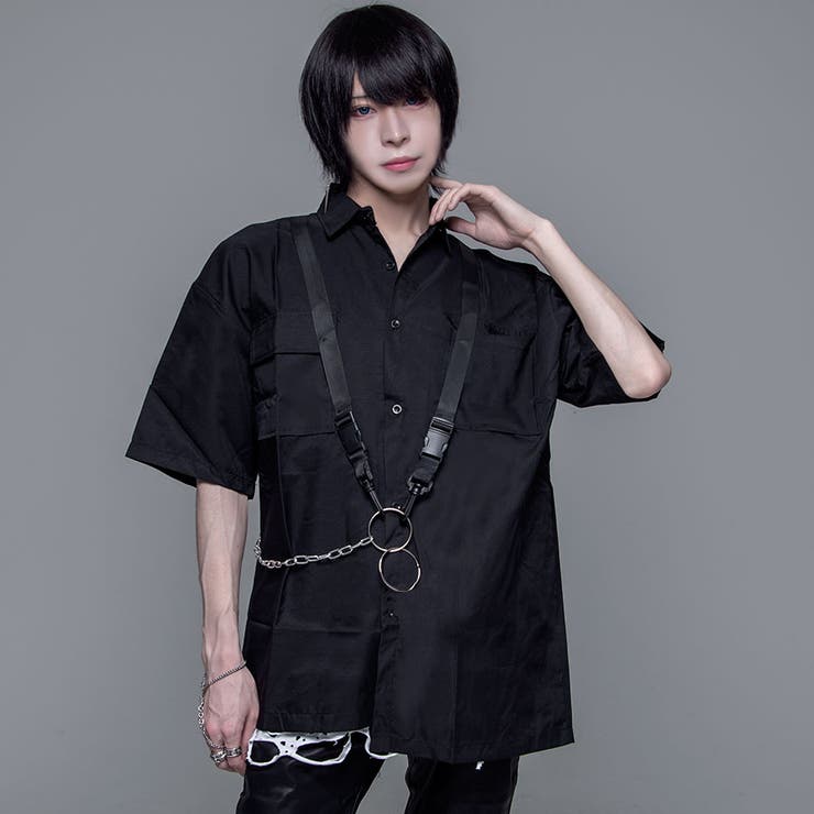 izBLACKストラップチェーン付きデザインシャツ 全2色 シャツ