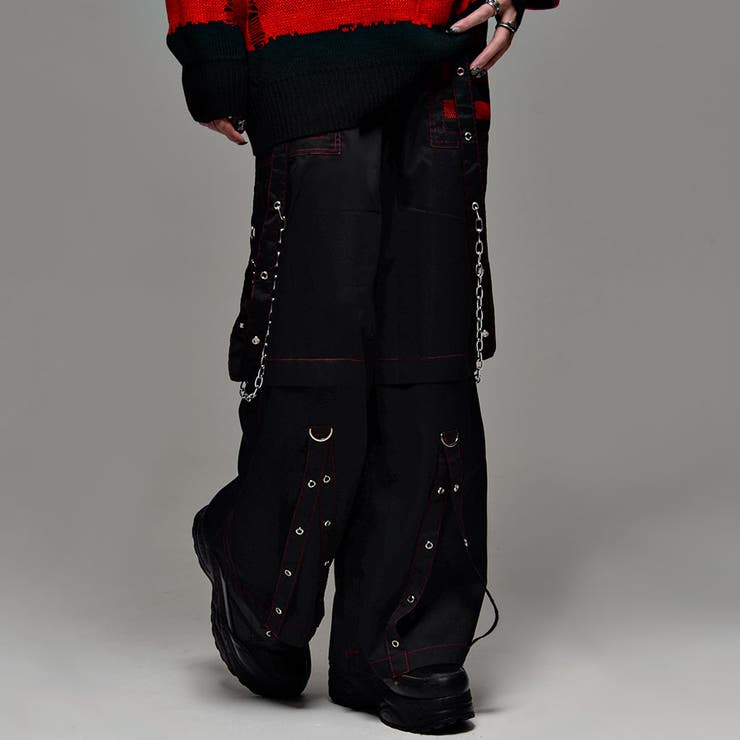 izBLACKチェーン付きサスペンダー切り替えボンテージワイドパンツ 全1