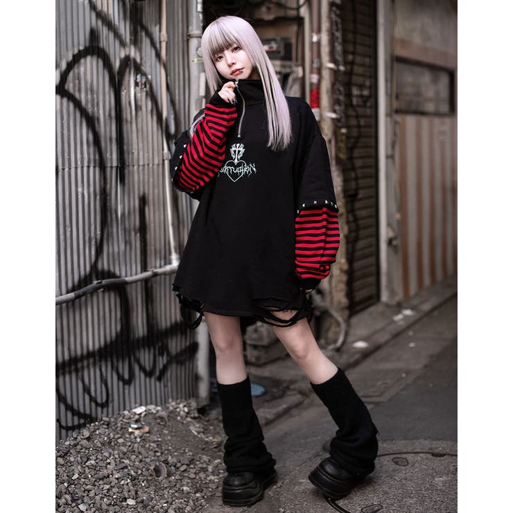 ililil【イルイルイル】Evil Heartフェイクレイヤードスウェット 全