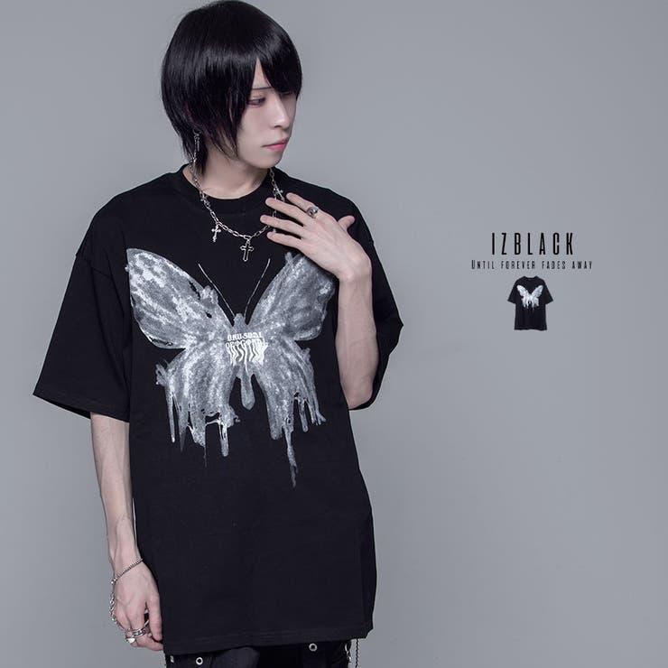 izBLACKバタフライプリントTシャツ 全1色Tシャツ 半袖Tシャツ
