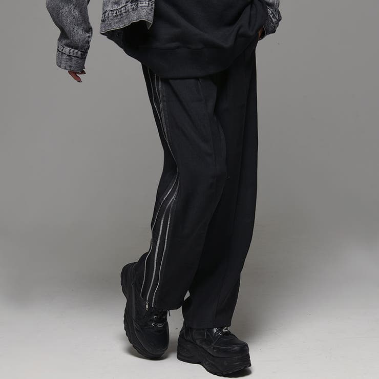 izBLACK【イズブラック】サイドZIPワイドタックパンツ 全1色タック
