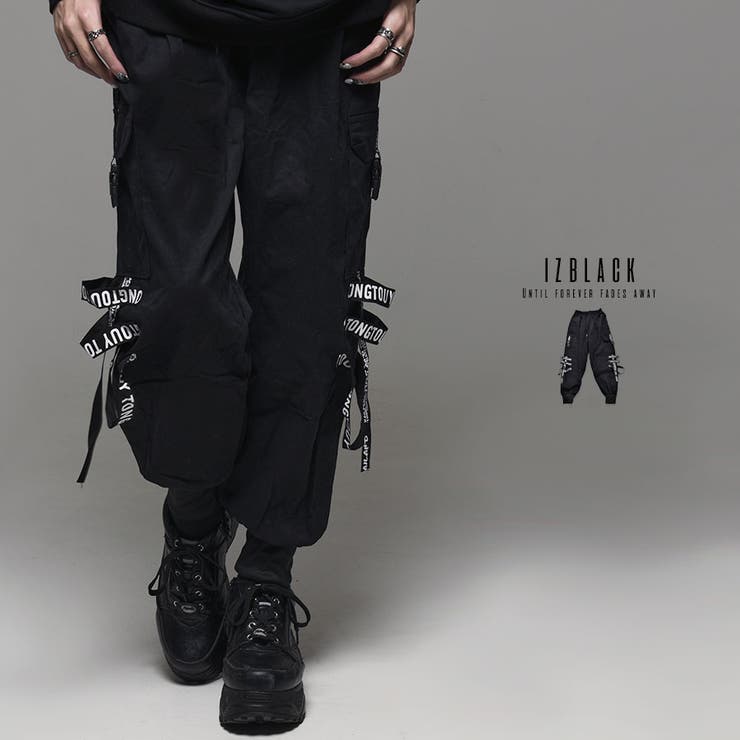 izBLACK【イズブラック】テキストプリントストラップカーゴパンツ 全1