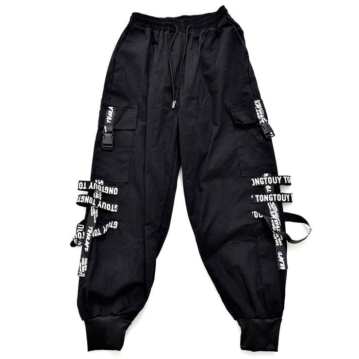 izBLACKテキストプリントストラップカーゴパンツ 全1色カーゴパンツ