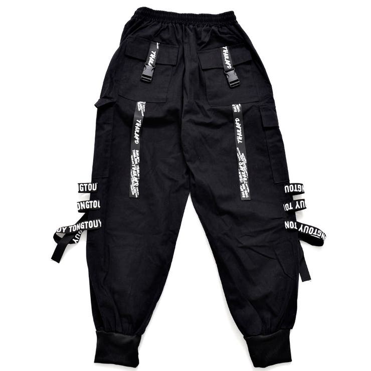 izBLACK【イズブラック】テキストプリントストラップカーゴパンツ 全1