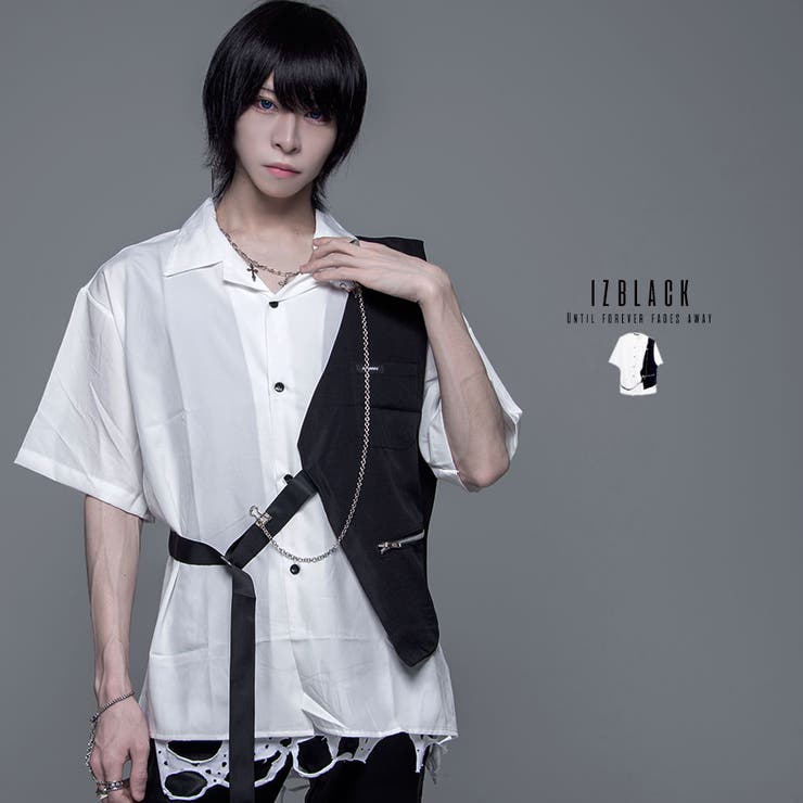 izBLACKレイヤードベストデザインシャツ 全1色シャツ メンズ