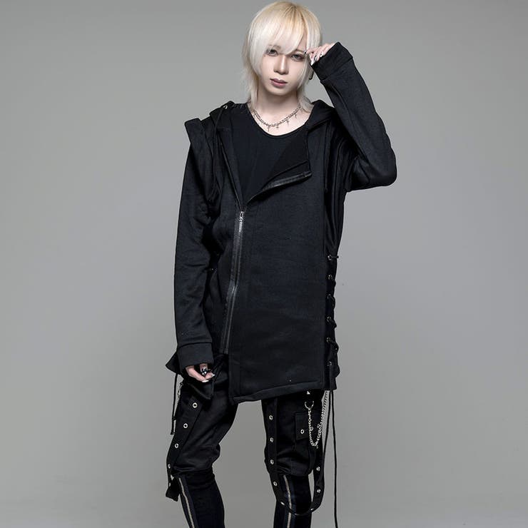 izBLACK 【イズブラック】サイドレースアップライダースジップパーカ izBLACKサイドレースアップライダースジップパーカー 全1色