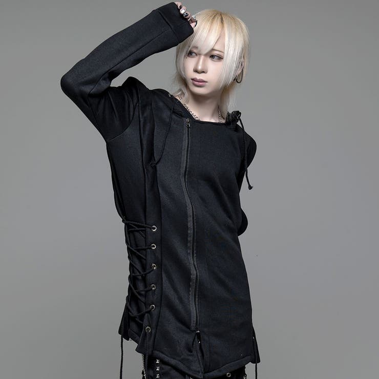 izBLACK 【イズブラック】サイドレースアップライダースジップパーカ izBLACKサイドレースアップライダースジップパーカー 全1色
