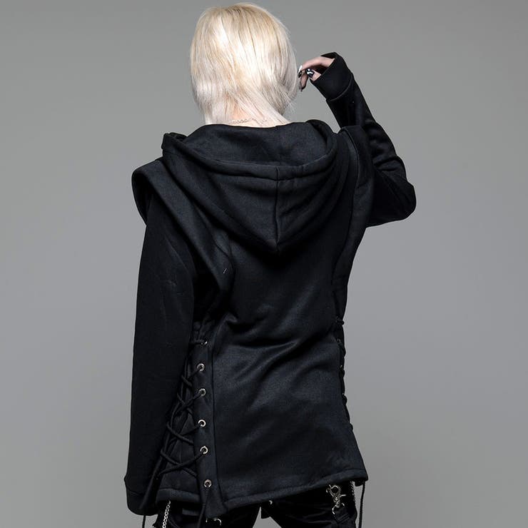 izBLACK 【イズブラック】サイドレースアップライダースジップパーカ izBLACKサイドレースアップライダースジップパーカー 全1色