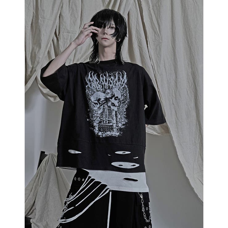 ililil裾最初から破けてるよ。Tシャツ 全1色 ブラック[品番