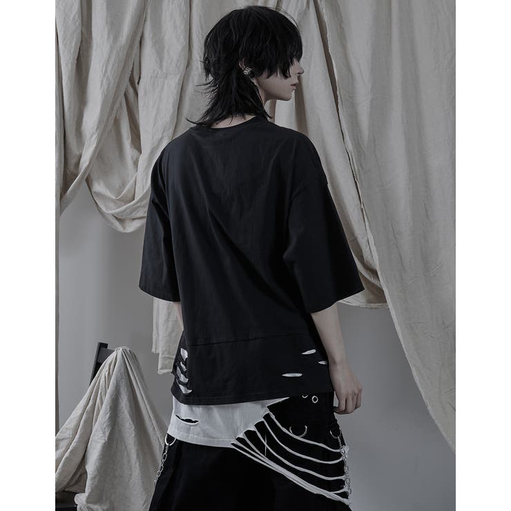 【売れ筋】 ililil裾最初から破けてるよ。Tシャツ ブラック[品番 全1色 トップス