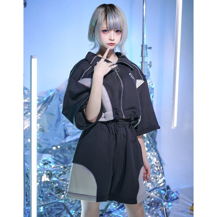 172-ililil【イルイルイル】デザインジャージワンピース【WHITE】 丸っこく