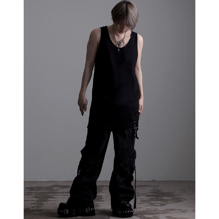 ililil【シーブイセレクト】クラッシュ加工デザインロングタンクトップ