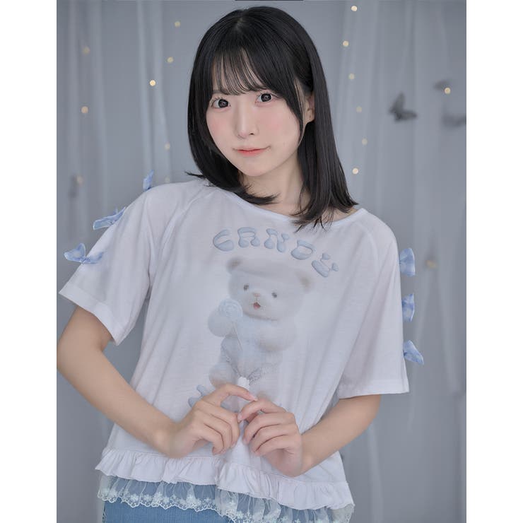 tシャツ 「ililil/イルイルイル」「クマのエケチェンTシャツ」くまプリント半袖Tシャツ レディース セール】『ililil/イルイルイル』【クマのエケチェンTシャツ