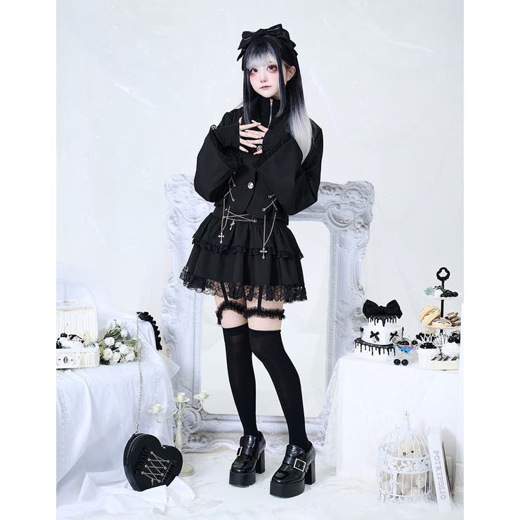 ililil イルイルイル フリルガーター付きフレアスカート ililil【イルイルイル】おめかし地雷ちゃんフリルガーター付きフレア