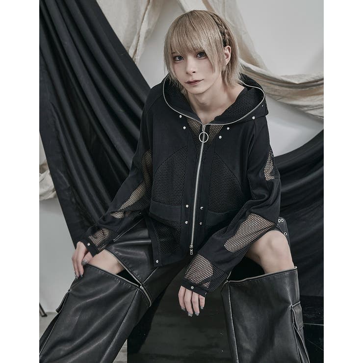 ilililChainmailリブ切り替えメッシュパーカー 全1色 パーカー