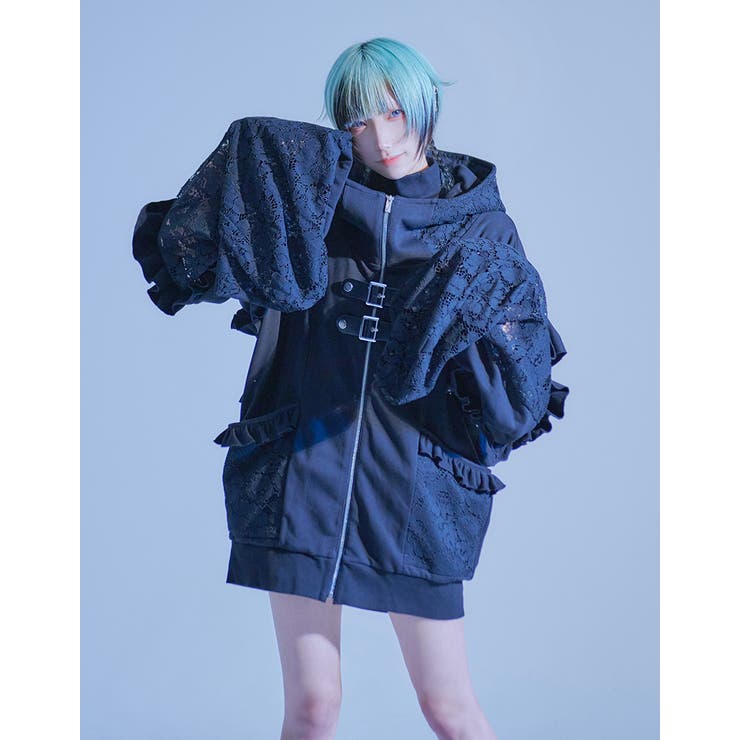 ililil 水色チェックフリルプルパーカー ililil（イルイルイル）の「『ililil/イルイルイル』水色
