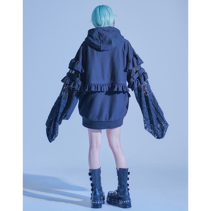 ilililふわふわの嘘で包んだ天使のレースフリルパーカー 全2色