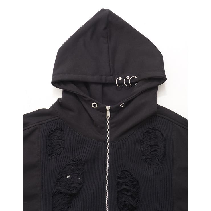 ililil【イルイルイル】ニット切り替えダメージジップパーカー 全1色 パーカ… | ililil | 詳細画像11 