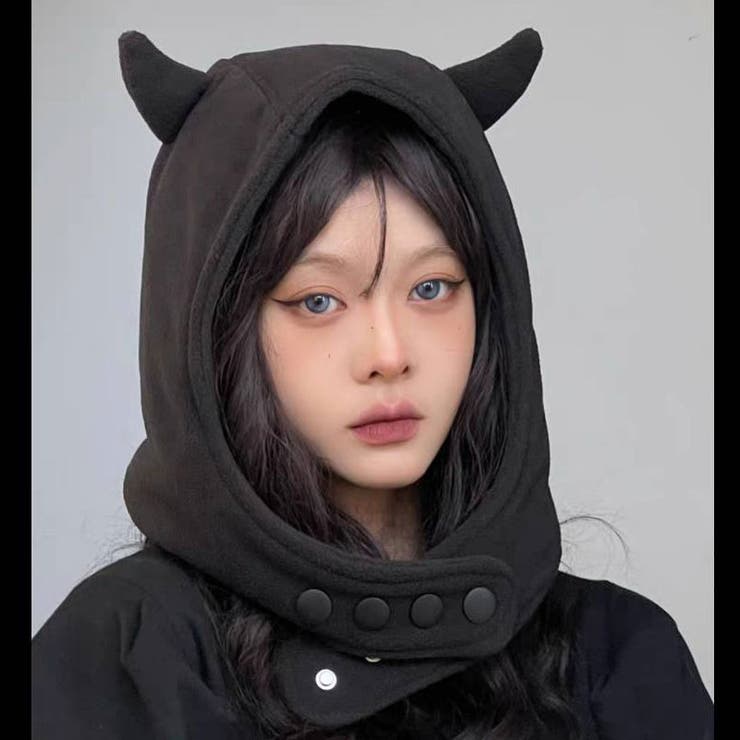 ツノ付き帽子 キャップ ブラック コスプレ ハロウィン 韓国