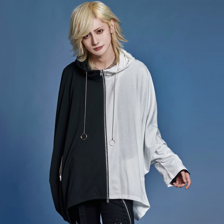 NOVESSELバッククロスレースアップポンチョジップパーカー 全2色