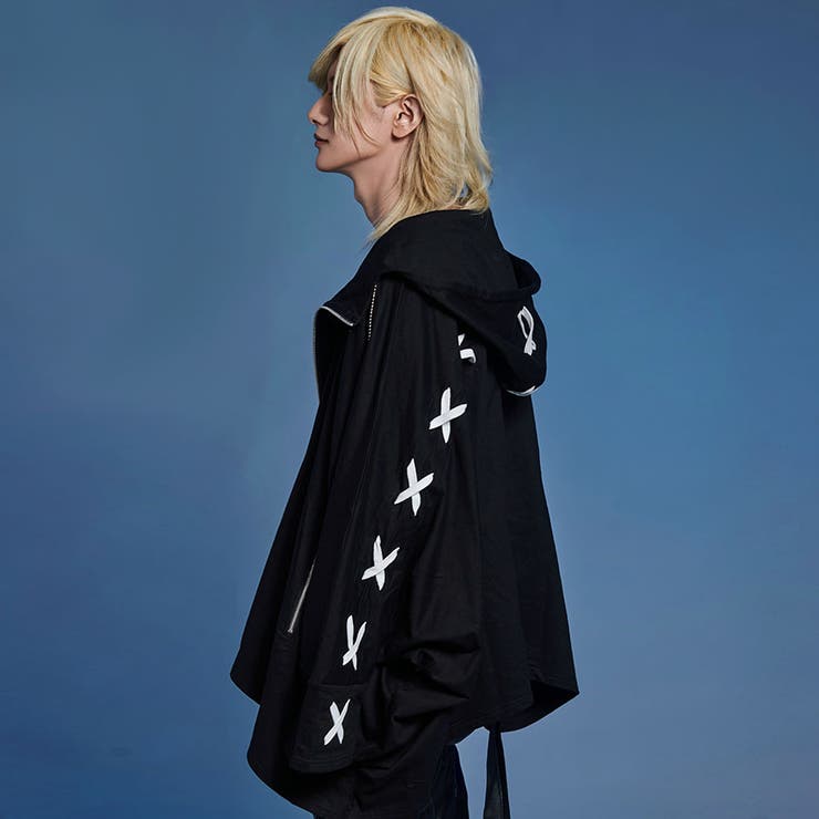 NOVESSELバッククロスレースアップポンチョジップパーカー 全2色
