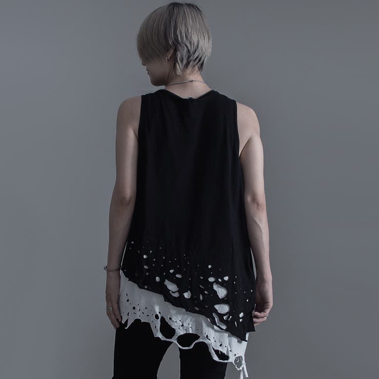 送料無料◆2024新品  レイヤード ダメージ civarize y2k タンクトップ お兄系 v系 トップス