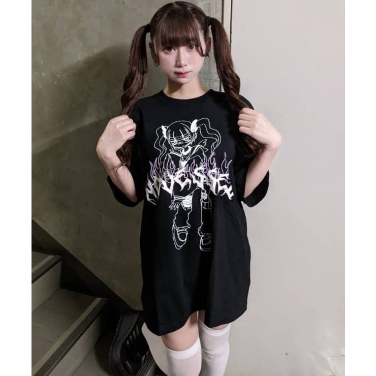 インヴェル　レディース半袖ＴシャツＧ NOVESSEL少女イラストプリント半袖Tシャツ 全2色 ティーシャツ[品番