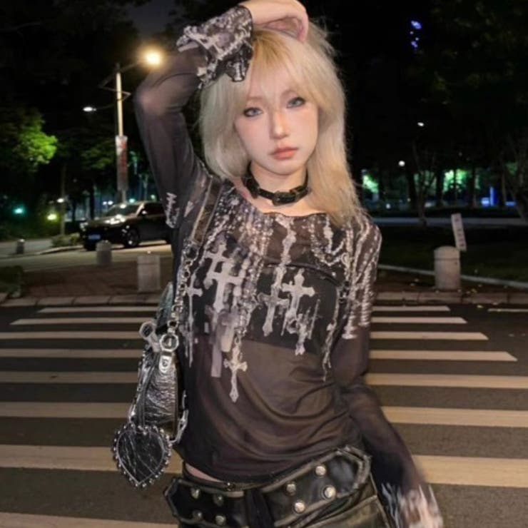 NOVESSELクロス柄シアースキン長袖カットソー 全1色 長袖カットソー | ililil | 詳細画像2 